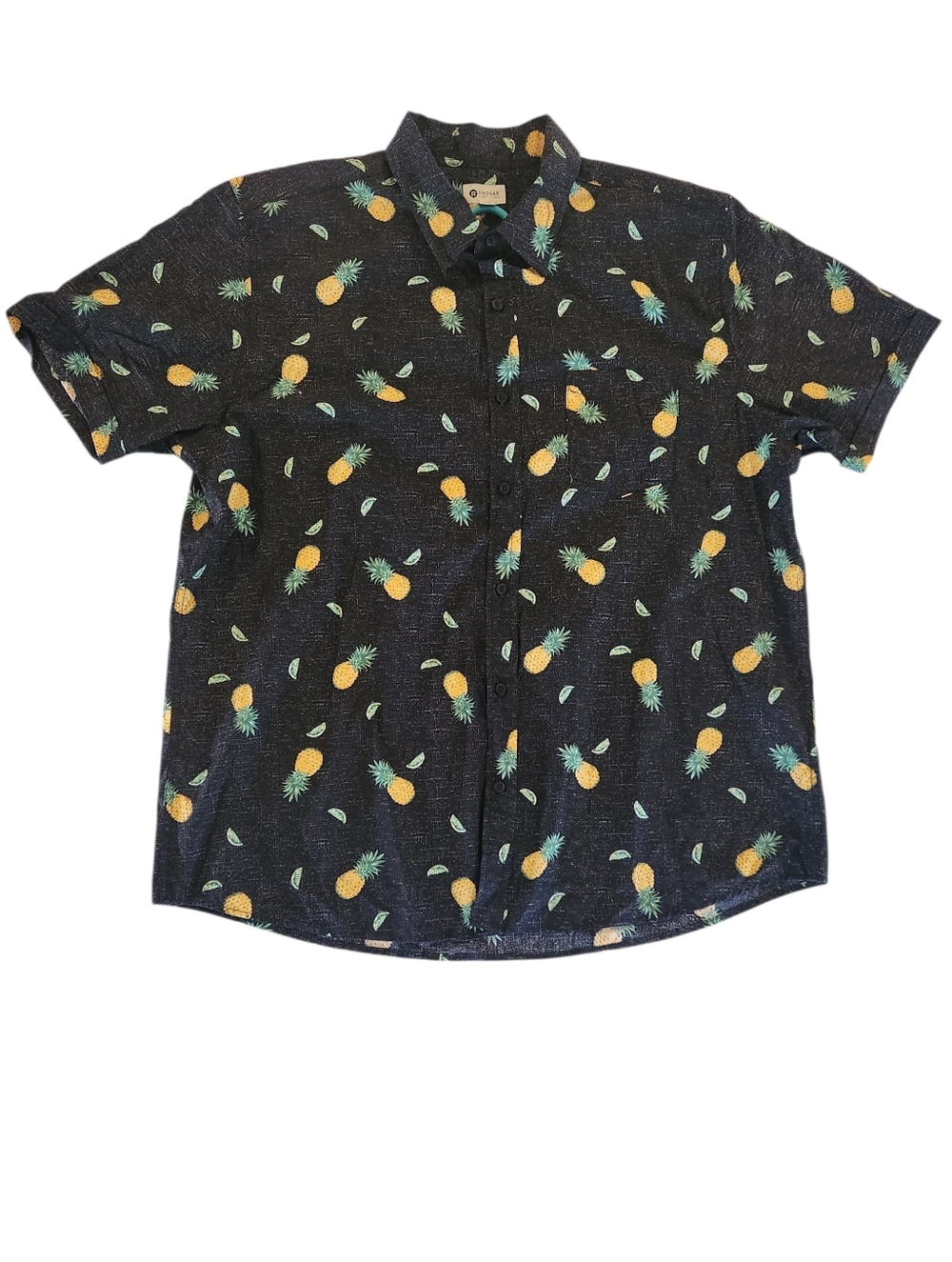 Haggar Black Short-Sleeve Pineapple Print Button-Down Shirt Men's Size XXL